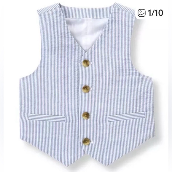 Janie and Jack Boy’s Seersucker Blue 2T 3 piece suit $241 Blazer, Pants, Vest - Picture 3 of 14